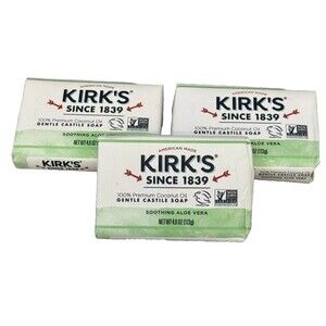 Kirks Natural Coconut Oil Castile Soaps Aloe Vera Lot of‎ 3 Bars Expires 06/25